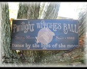 Folk Art Halloween Twilight Witches Ball Wood Sign Wall Decor