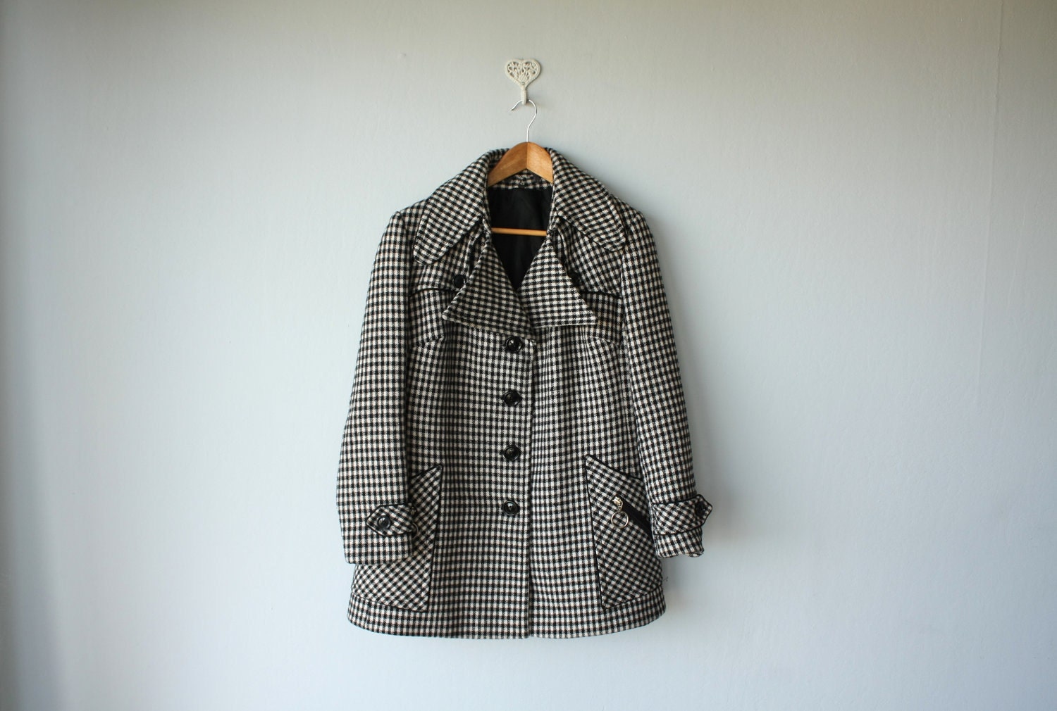 1960s wool coat / 60s coat / 60s pea coat / Wool Trench jacket - medium , large