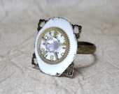 Steampunk Ring - Gold Tone Filigree - Vintage Repurposed Watch Dial and Gear Jewelry - Handmade and Designed by A Second Time