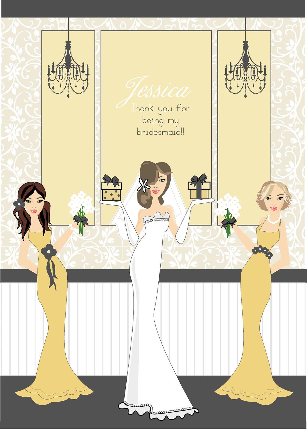 Exclusive Luxury FACES COLLECTION Thank You For Being My Bridesmaid Maid of Honor Flower Girl Wedding 5x7 Flat Card