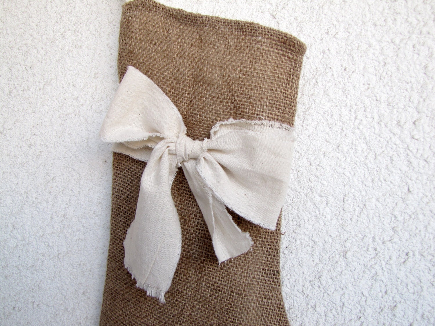 Rustic Christmas - burlap holiday stocking, shabby bow