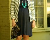 turquoise teal wooden beads and cotton grey jersey bib necklace