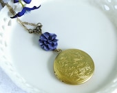 Photo Locket Necklace Deep Purple Flower - Romantic Gift For Your Loved One