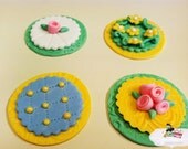 12 Tea Time Party Green & Yellow Fondant Cupcake/Cookie Toppers
