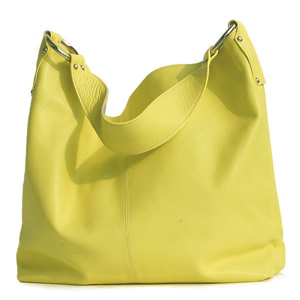Last One - leather carry all - Ton Sai in Lemon Chiffon - Large Luxurious Tote in Lemon Yellow