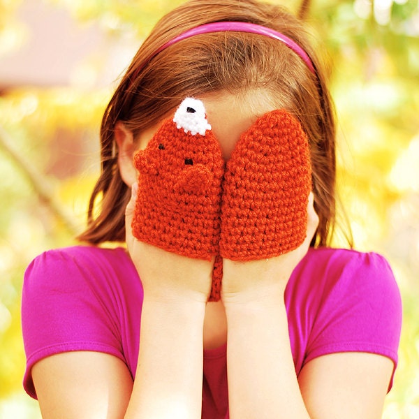 SMALL SIZE Bike Fox Handwarmers Gloves Wool Crochet Spring sports cycling Toddler Kids Child Cozy Ginger Red