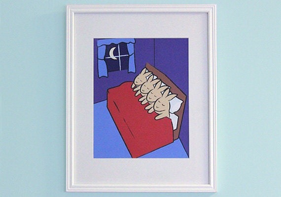 Bunny Nursery Art - Sleeping Bunnies Kids Bedroom Print
