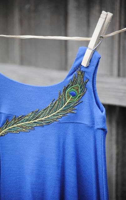 Bamboo Peacock Feather Flare Dress for Girls - Royal Blue, 12-18 mo, 18-24 mo, 3T, 4T