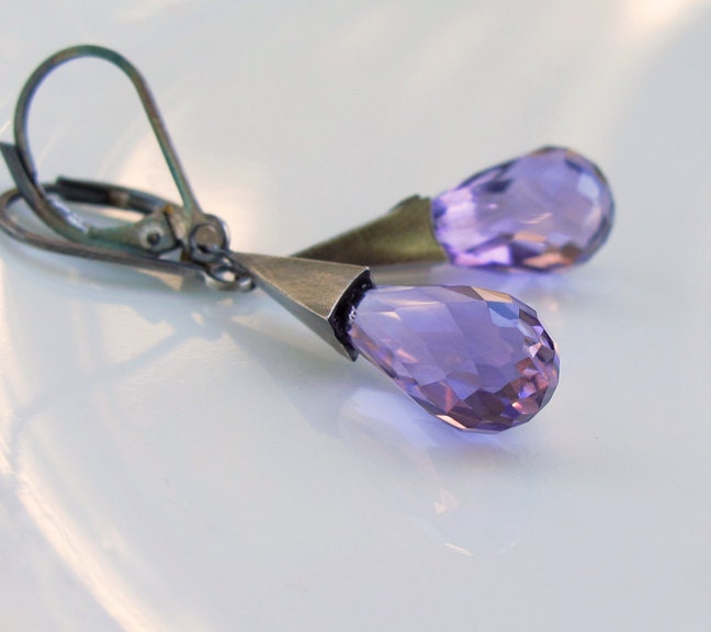 Amethyst Briolette Geometric Sterling Silver Earrings