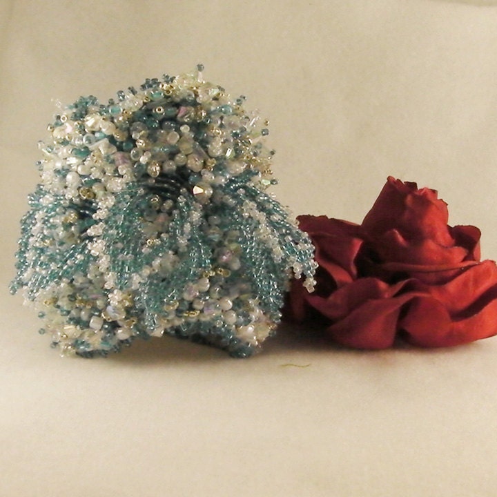 Bead Embroidered Blue Cuff