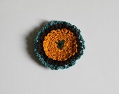 Turquoise and brown crochet pin