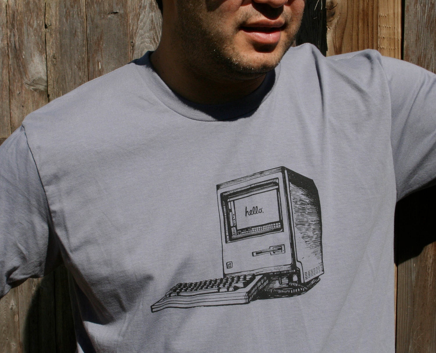 Old School imac Computer Hand Drawn Design on Men's American Apparel  Slate Tee