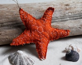 Orange Ochre Star - Hand stitched soft sculpture ornament