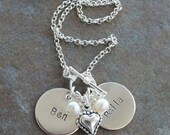 Custom Personalized Hand Stamped My Heart Mommy Name Birthstone Charm Necklace