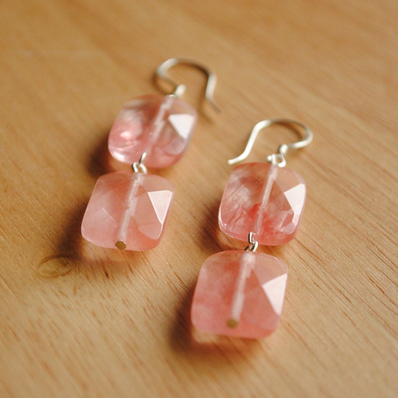 Pink Cherry Quartz and Sterling Silver Earrings