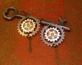 Antique copper steampunk watch parts earrings E011