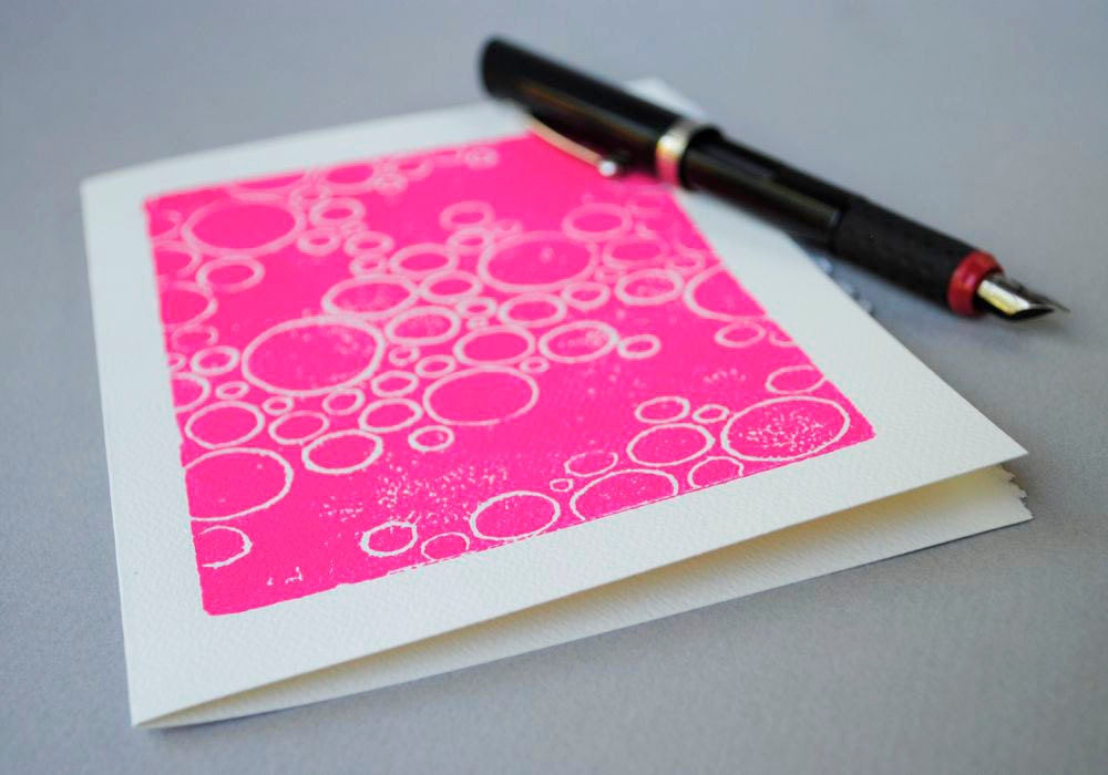 Pink Bubbles Notecard - Magenta Circle Blank Card - 5 x 7 inches