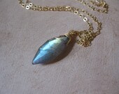 Labradorite Marquise Solitaire Gold Necklace