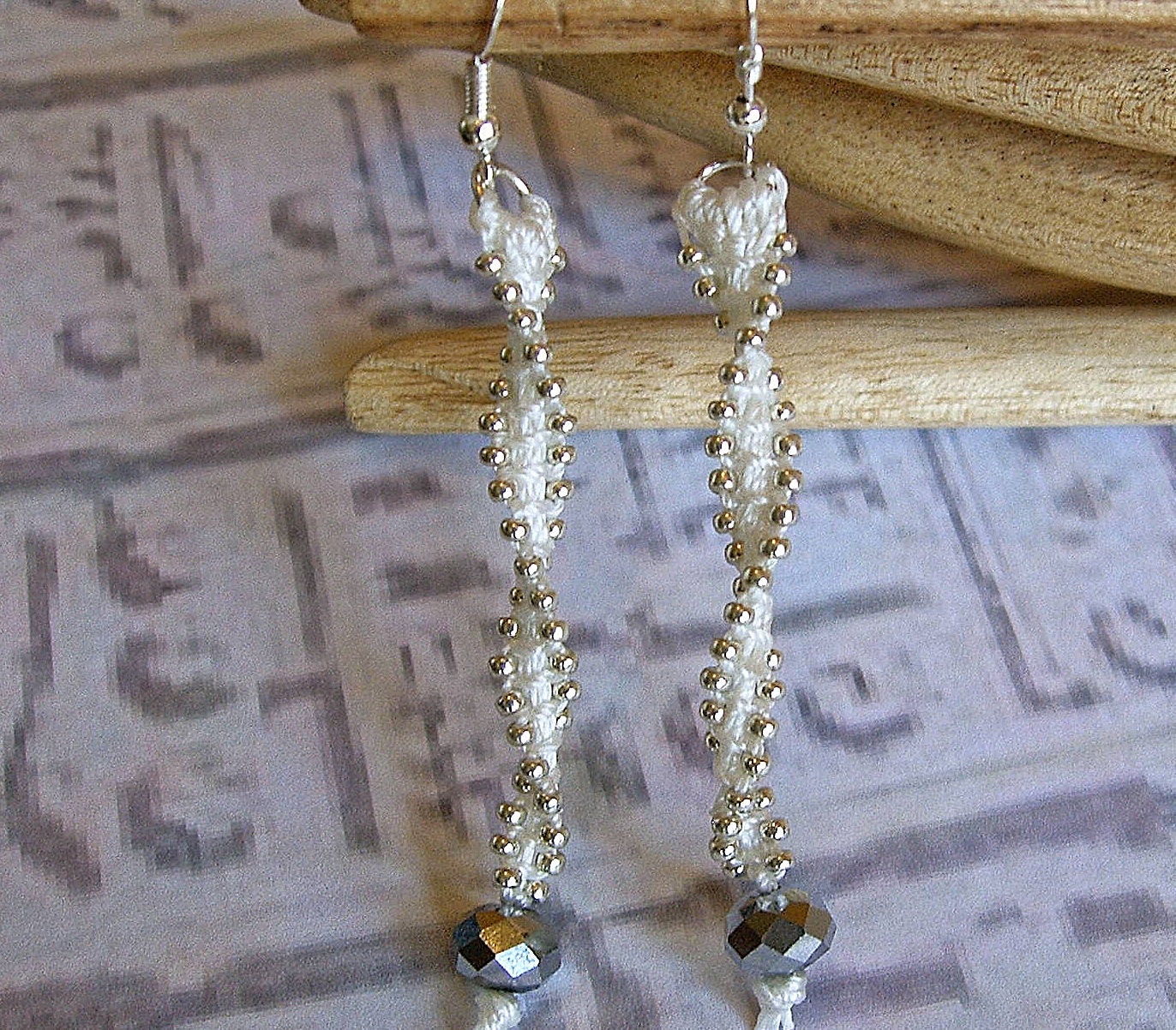 Bridal Earrings. Egyptian white earrings. Micro macrame earrings. Wedding Jewelry