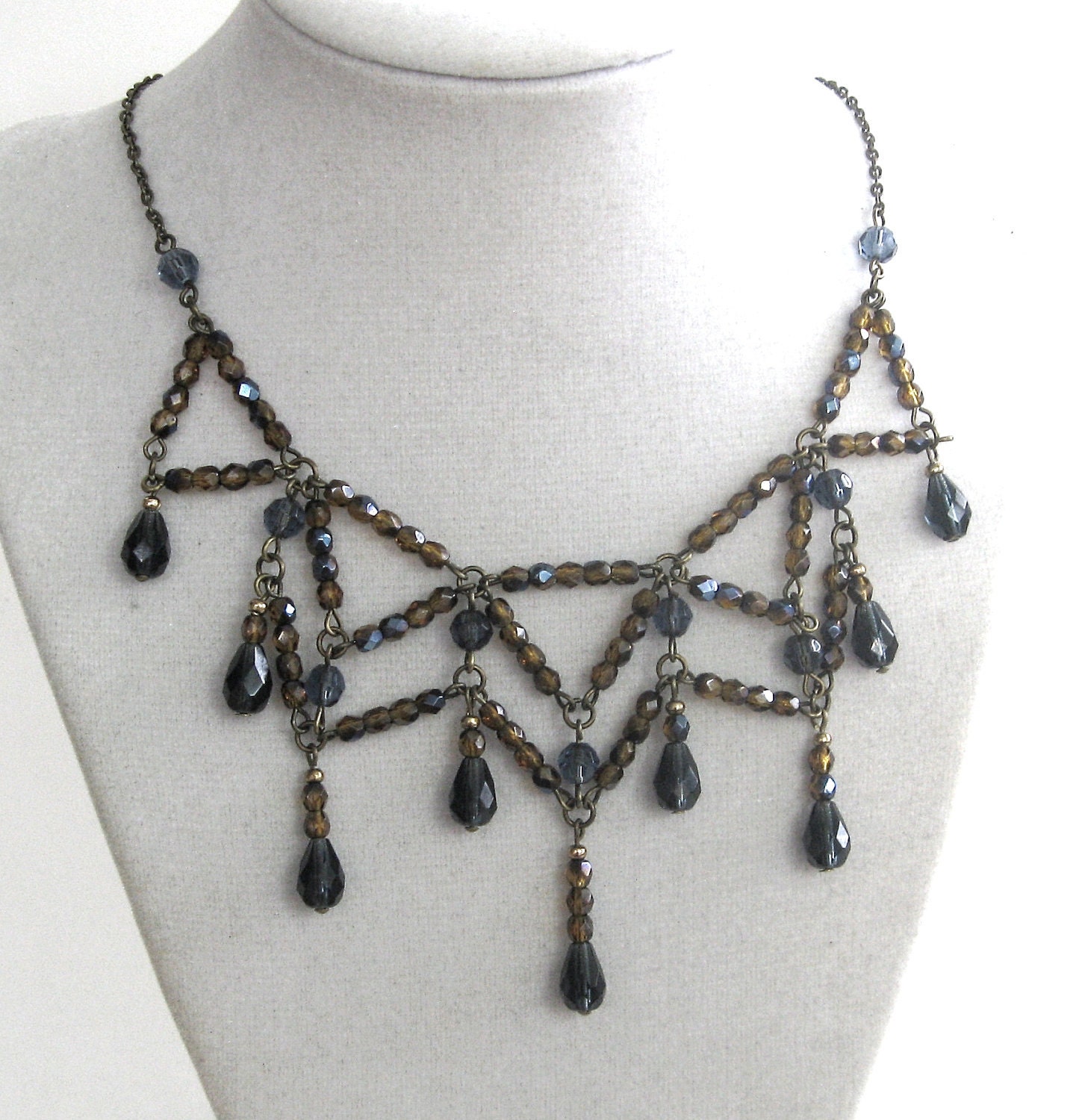 Crystal Web in  Dark AMBER/BLUE - Exclusive Signature Necklace/Circlet in new and vintage crystal Signed by Jeanie Schelgel