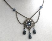 Renaissance - Aurora's Star in MIDNIGHT Blue - Exclusive SIGNED vintage brass and Swarovski necklace
