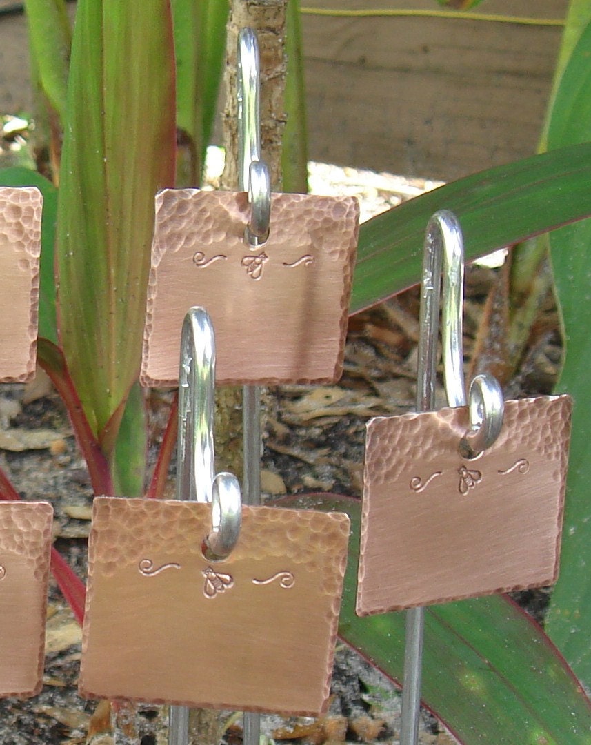 Custom Copper Garden Stakes / Plant Markers - Bumblebee Motif - Set Of Six - Hand Stamped - dillybags