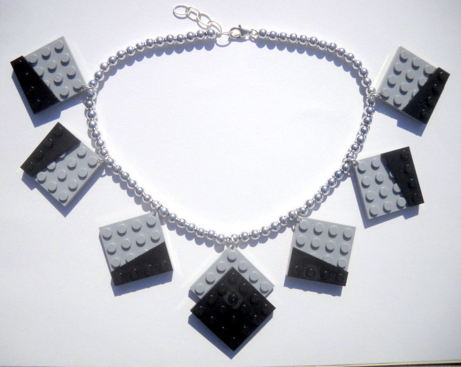 Lego Necklace - Black & Grey Legos - Upcycled Necklace