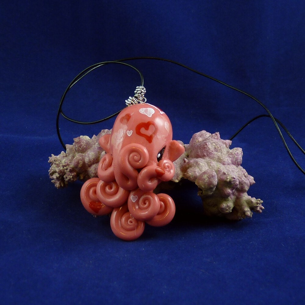 Octopus Love Necklace - Polymer Clay Cephalopod Kawaii Jewelry