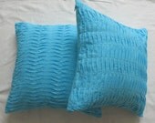 light blue throw pillow 18 inch decorative cushion cover with pleats - Set of 2 pieces