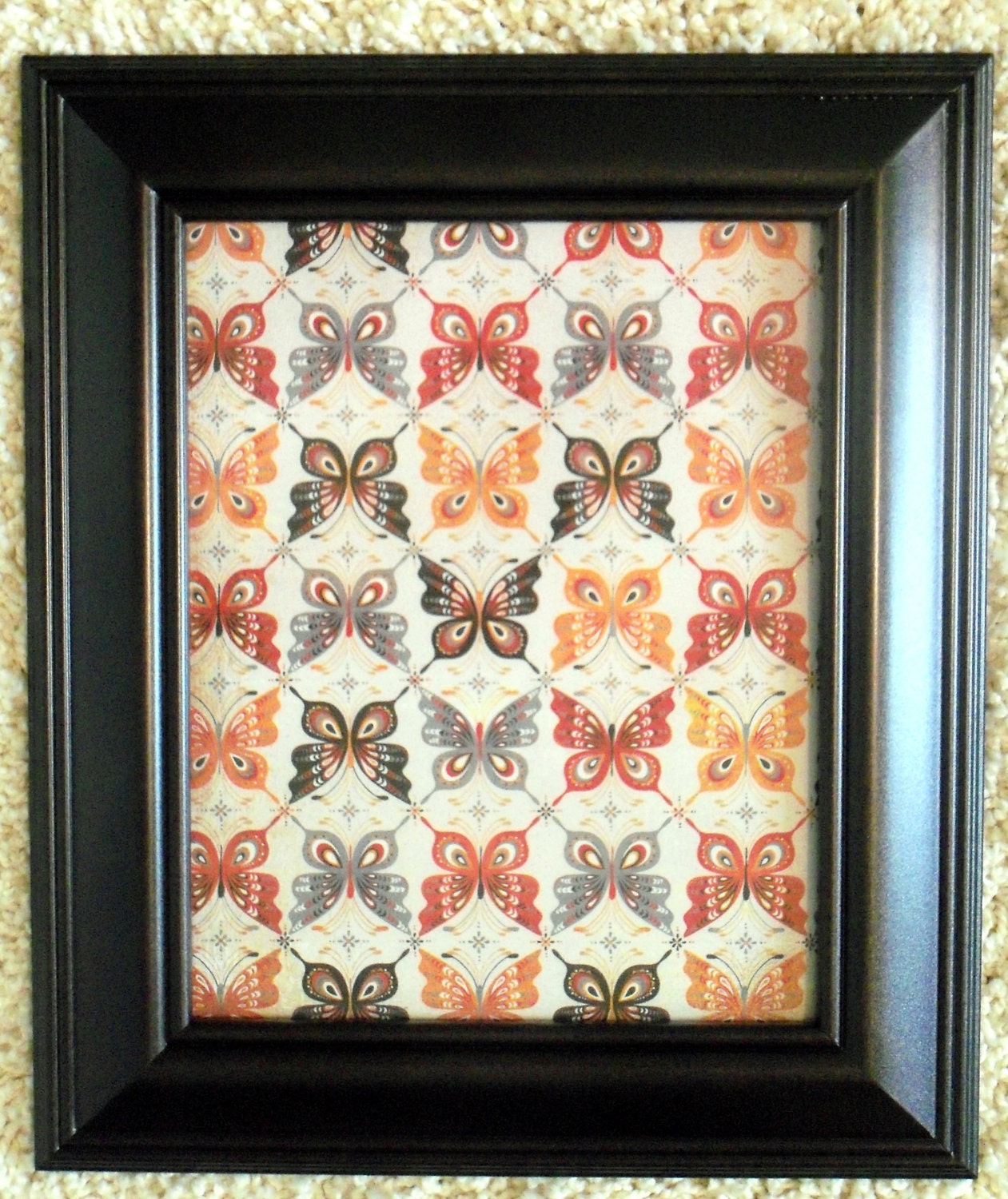 Butterflies in Red, Orange & Gray in Shimmering Oil-Rubbed Bronze Frame