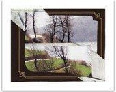 THROUGH THE HILLS collage art blank greeting card