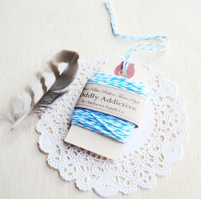 10yd aqua and white twine on  tag