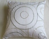 White pure silk throw pillow cover with circle design 20 inch - INSTOCK