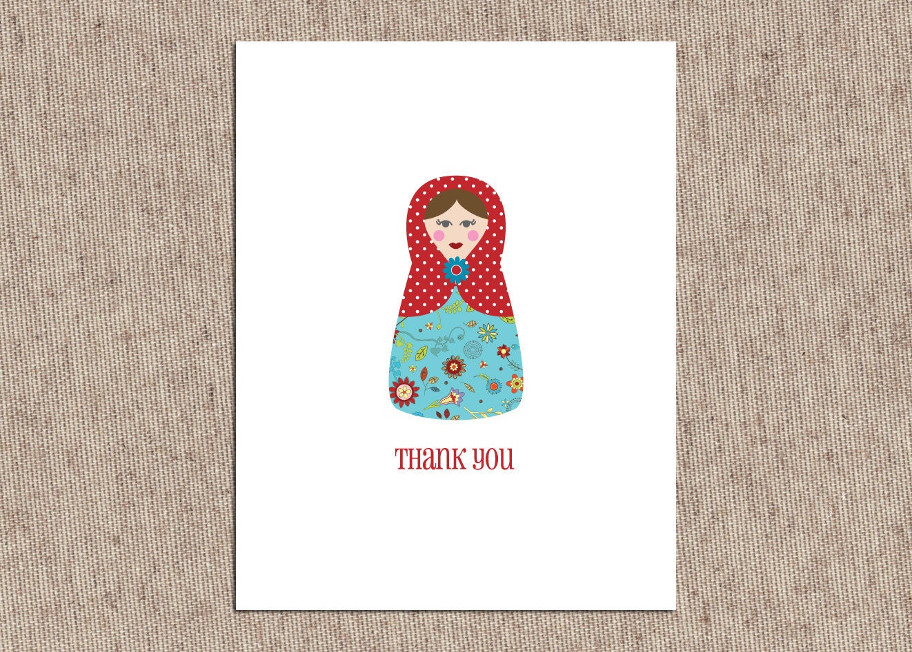 Thank You Notes - Mod Matryoshka Doll - Set of 12 Folded Notecards - Russian Nesting Dolls