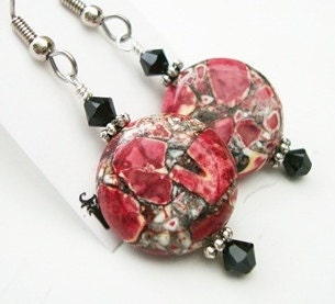 Red Magnasite Earrings Colorful Mosaic FREE Shipping FREE Sterling Upgrade