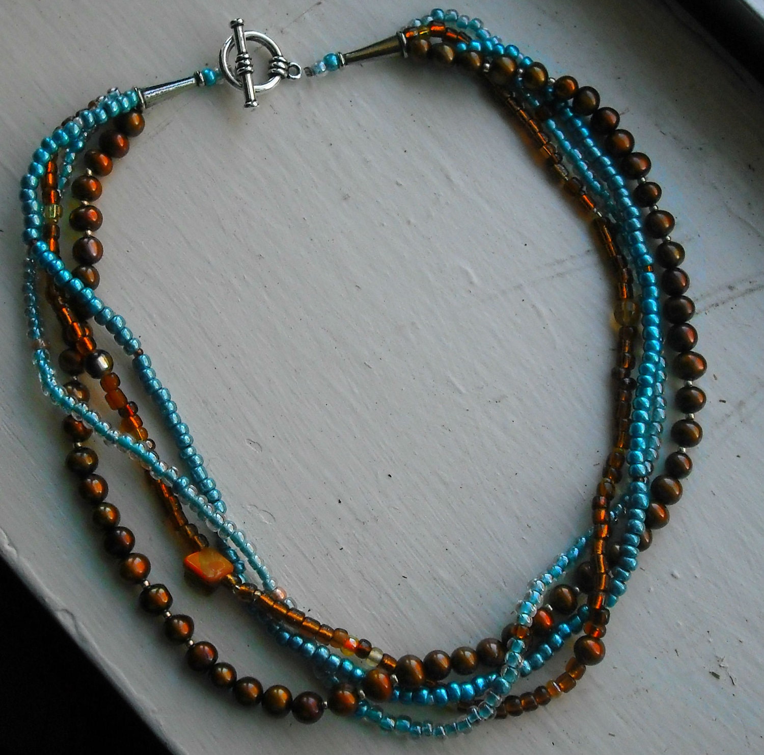 Gorgeous Blue and Brown Beaded Necklace