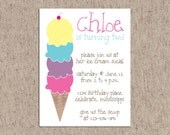 Ice Cream Cone Birthday Party Invitations - Set of 12 Custom Invites - Girl OR Boy - Eco Friendly Recycled Paper