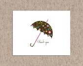 Umbrella Thank You Notes - Set of 12 Folded Notecards - Custom Colors Available