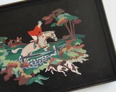 Fox Hunting Scene Vintage Hand Painted Wall Hanging or Tray