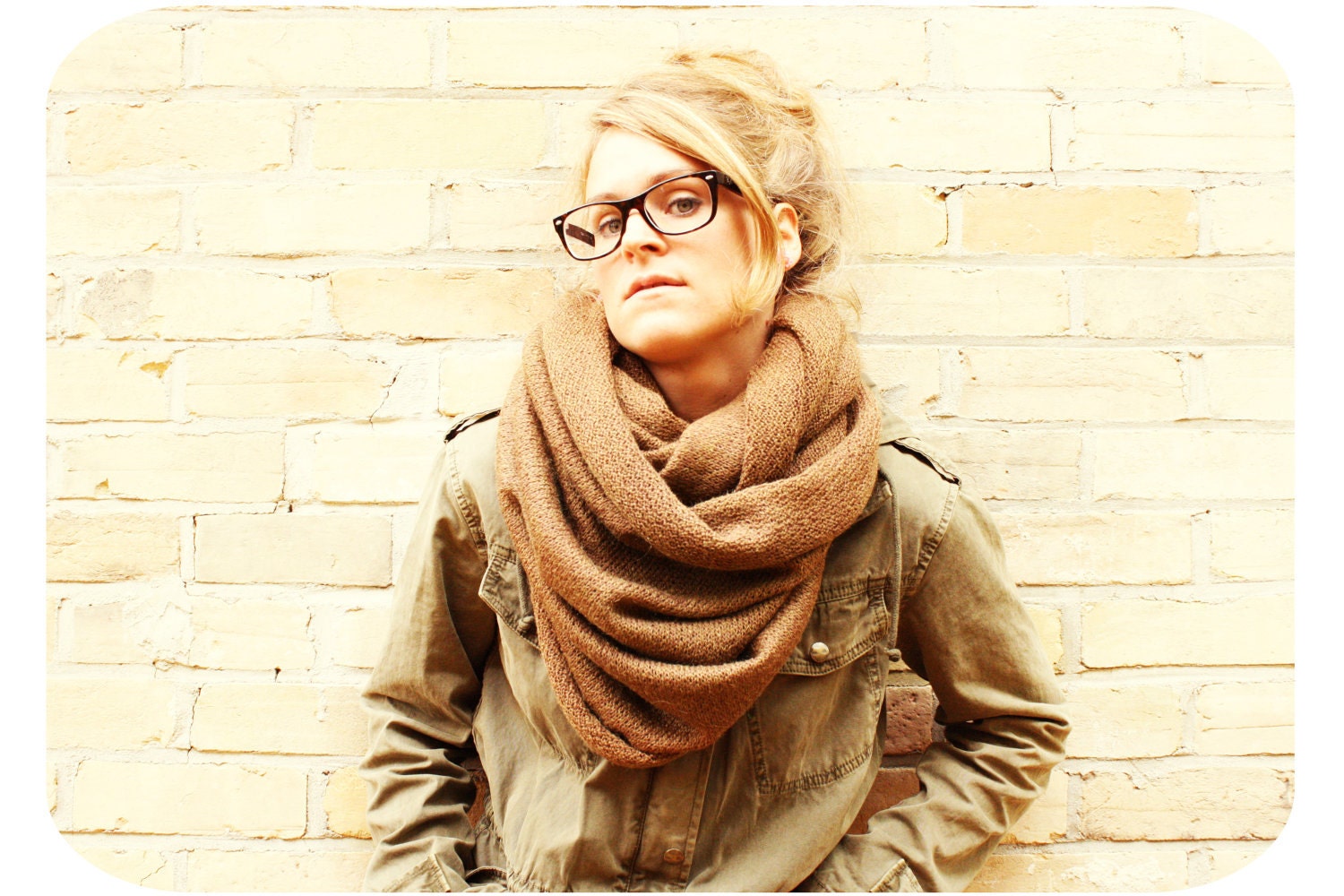 Chunky Infinity Scarf - CARAMEL Sweater Knit. Circle Scarf, Eternity Scarf, Loop Scarf, Winter Scarf, Tube Scarf, Fall Scarf, Hipster