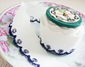 Vintage Embroidered Eyelet Fabric Trim, White Navy Blue Scalloped, Little Sailor Girl, 3 Yards