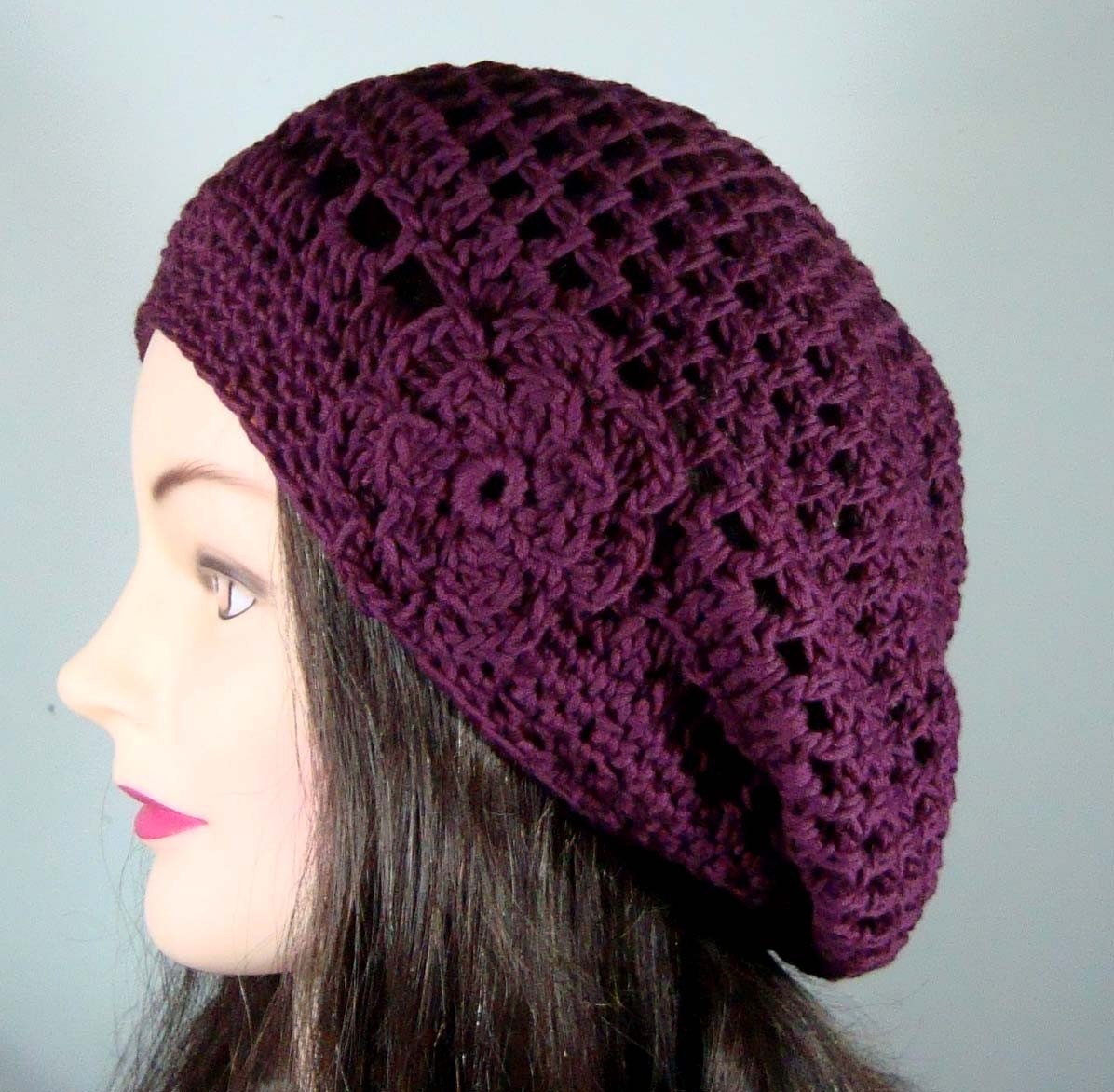Organic Cotton Tam, Beret Hat in Wine