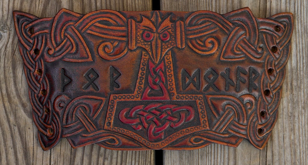 Viking Leather Cuff with Thorshammer Design