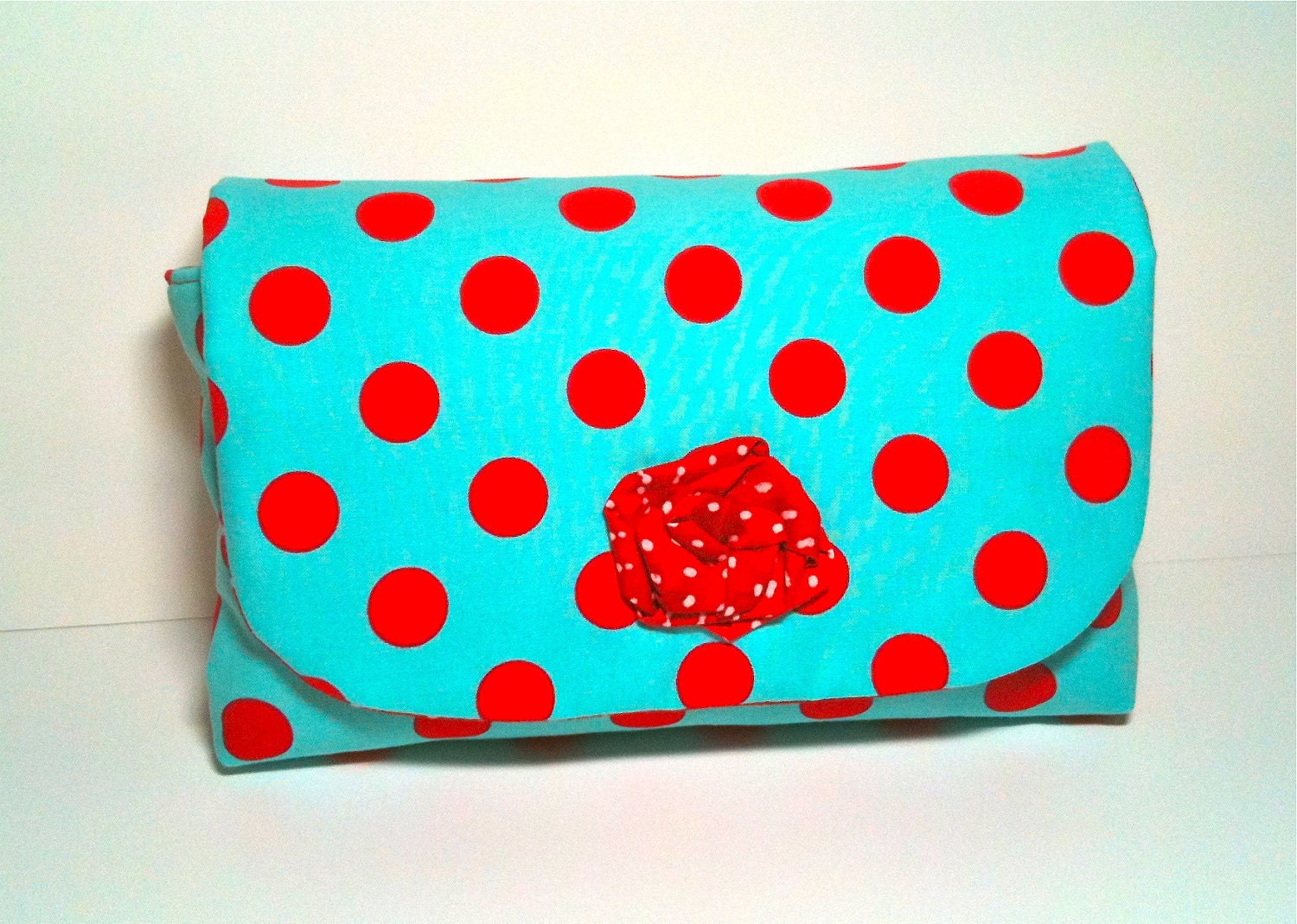 Clutch for Diapers and Wipes in Baby Blue and Red