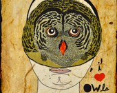 I Heart Owls- mixed media print on wood