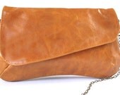 Spring Camel leather Clutch, featured  a removable metal chain, ideal solution for day or night - TahelSadot