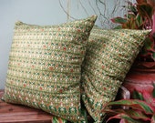 2 Pillow Covers Green and Gold  Painting sofa Throw decorative pillow cushion covers 18 inches