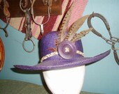 Ladies Straw Hat, Customized wih Huge Button and Feathers