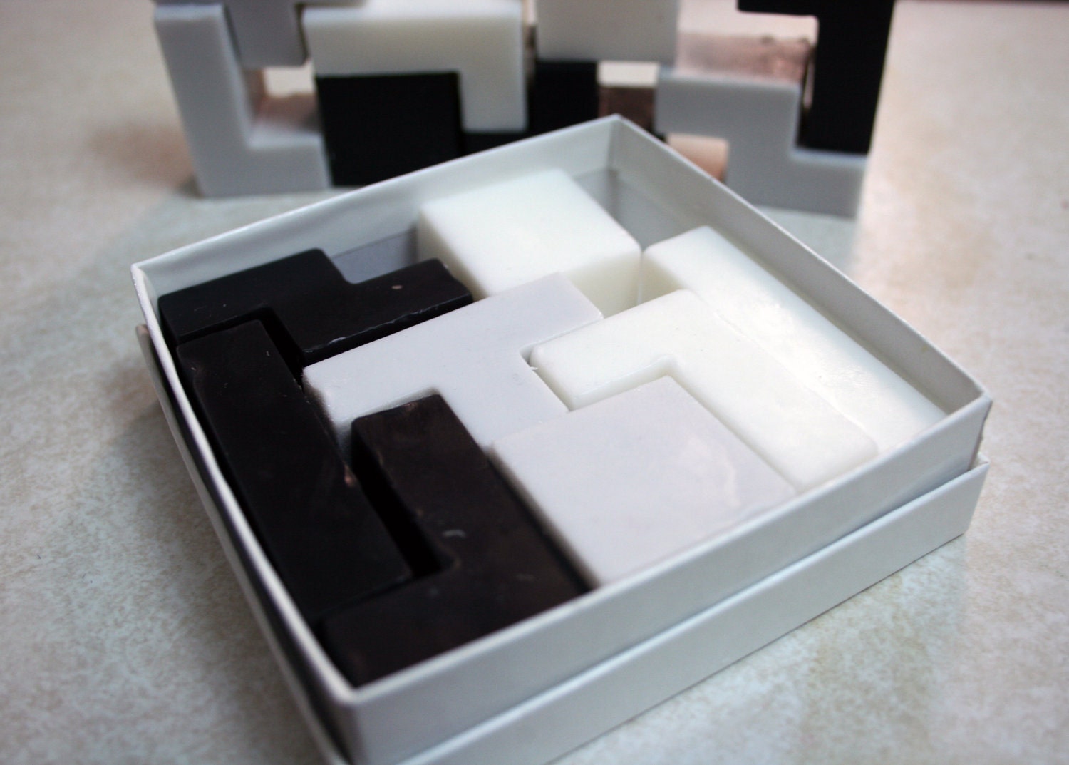 Tetris Soap For Men Geeky Executive Set of Eight Pieces. Black, Grey and White.