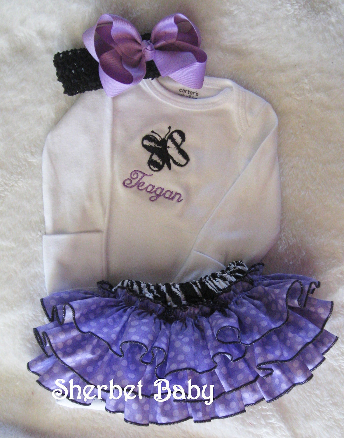 Sassy Pants Ruffled Diaper Cover Bodysuit Appliqued Butterfly & Monogram